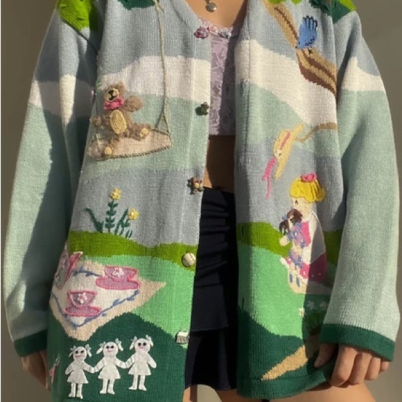 Vintage 1980s Storybook Knits Playground Coquette Cardigan Sweater - Picture 1 of 13